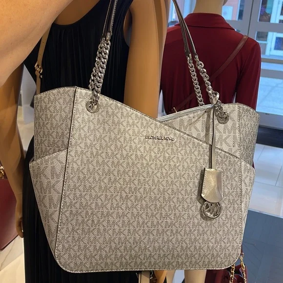 Michael Kors Jet Set Travel Large Chained Tote Shoulder Bag MK SilverNWT
